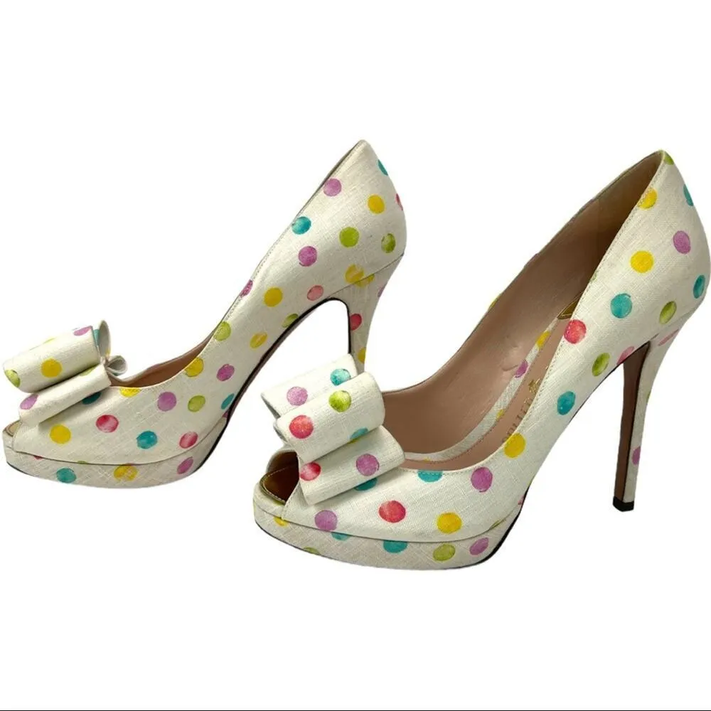 Palter DeLiso Polka Dot Bow Platform Heels 7.5 White - Image 11