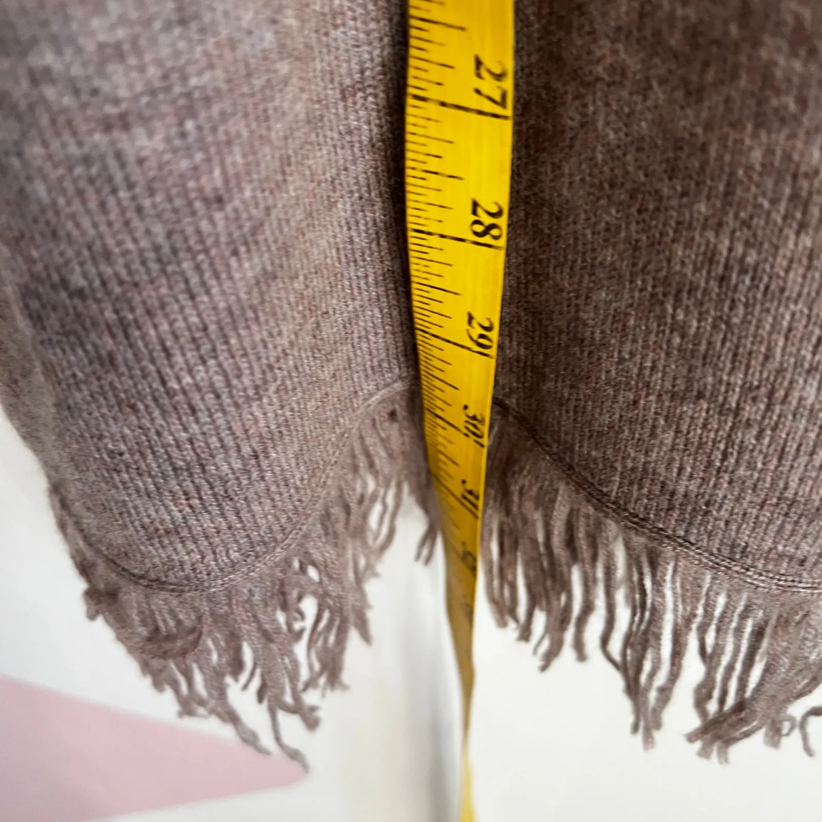 Lucky Brand Cashmere Fringe Poncho Boho Cozy Minimalist Western Brown Medium - Image 5