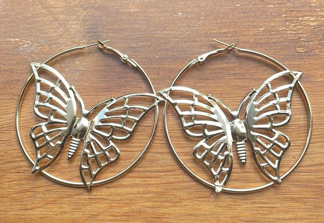 Gold Oversized Butterfly Decor Hoops - Image 4