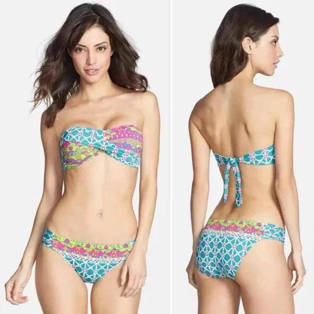 Trina Turk Venice Beach Twist Bandeau Bikini 2-Piece in Turquoise Combo Size 10 - Image 16