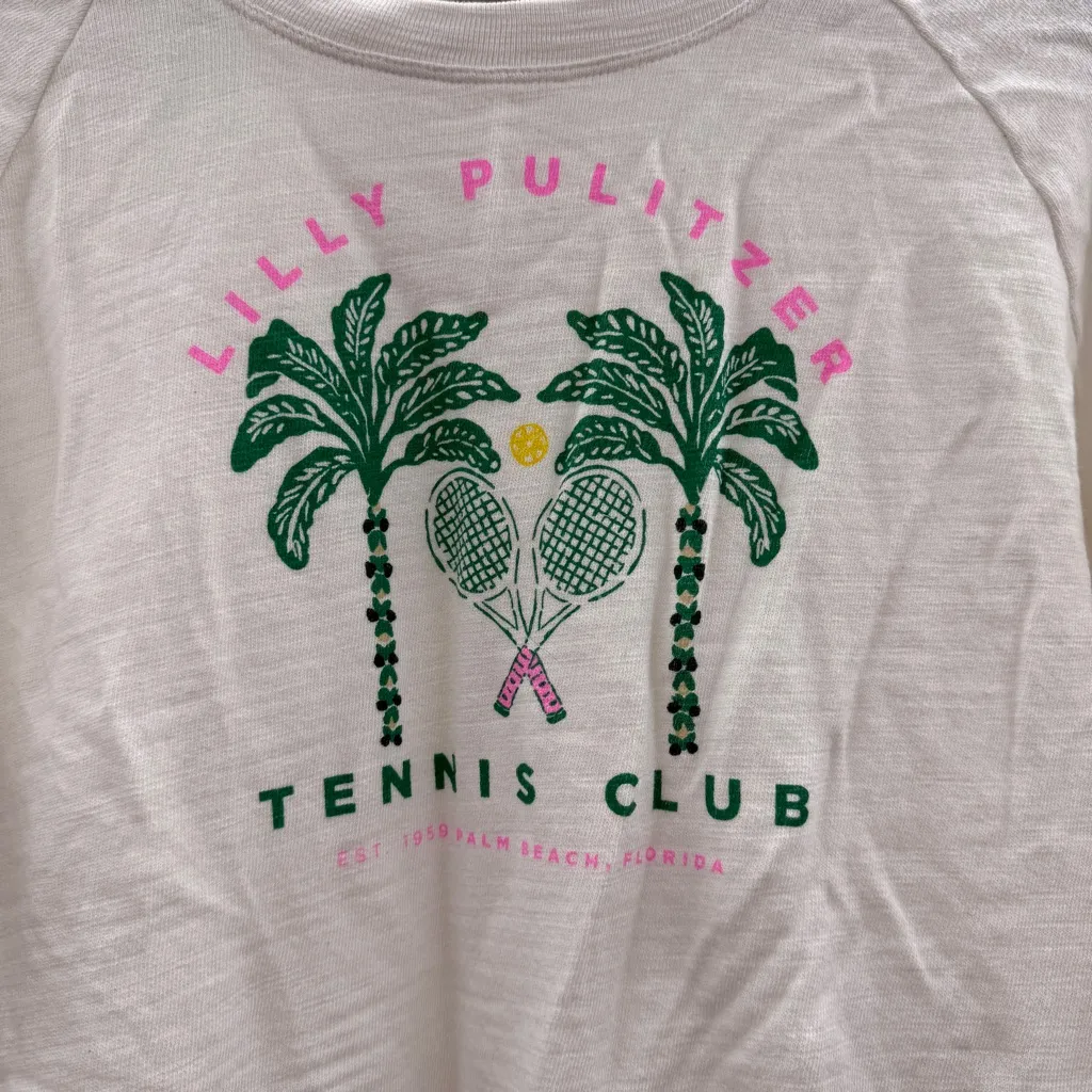 Lilly Pulitzer Tennis Club Sweatshirt Women’s Size Small‎ White Graphic Pullover - Image 2