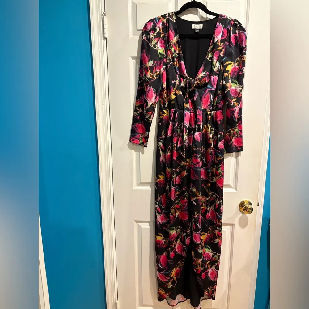 Delfi Collective Lindsey maxi floral gown dress long sleeve S Black - Image 4