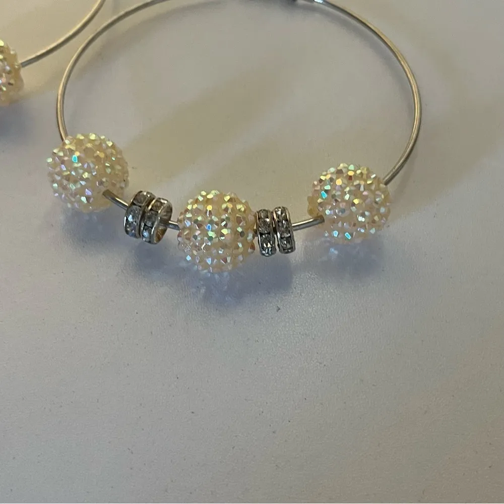 Bella Boheme Large Discoball Round Crystal Rhinestone Large Hoop Earrings Silver - Image 5