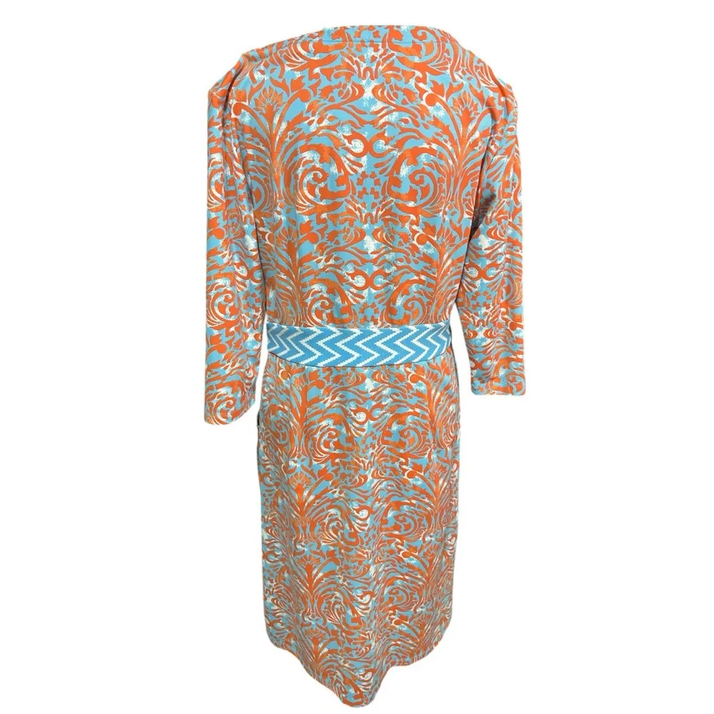 J McLaughlin Dillards Emma Dress Catalina Cloth Blue Orange Boat Neck Modest‎ LG - Image 3