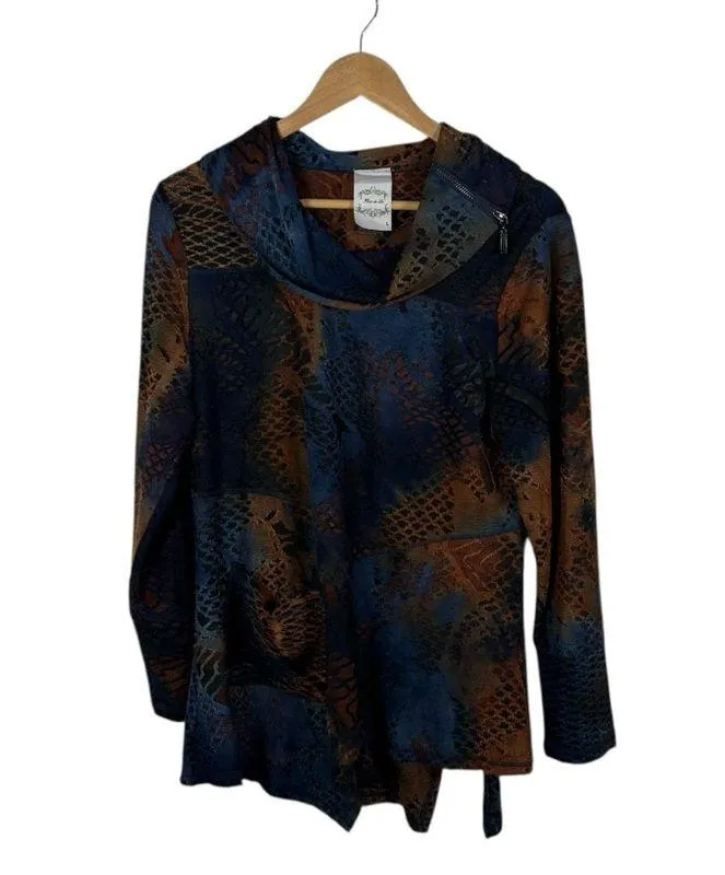 Fleur de Lis Cowl Neck Abstract Print Tunic Top Size Large Blue - Image 2