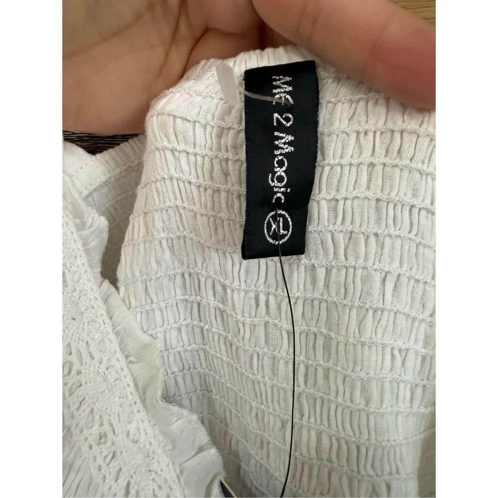 Dress NWT white boho eyelet smoked top sz XL - Image 5