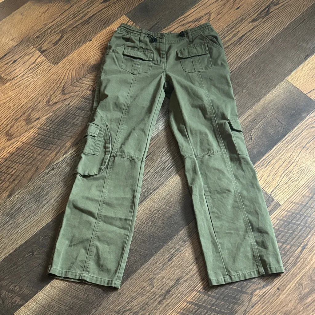 Brandy Melville Kim Cargo Pants Elastic Toggle Waist Army Green O/S - Image 3