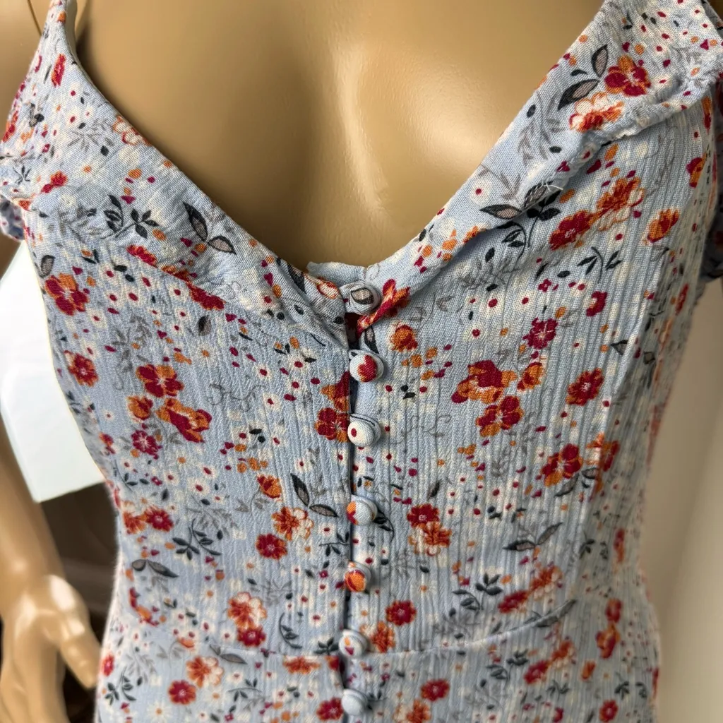 Hersy‎ Women’s Dress Sz L Babydoll Y2K Romantic Floral Fairy Midi Cottagecore Blue Size L - Image 5