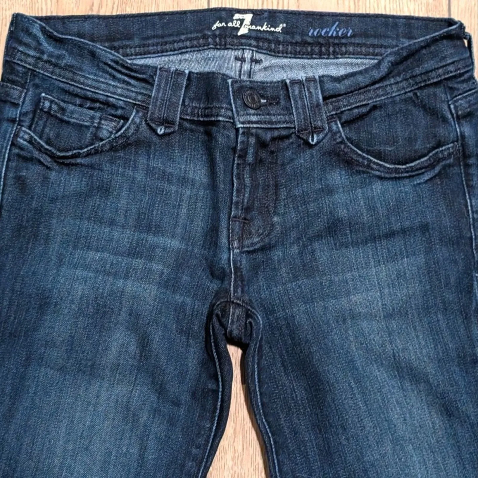 7 For All Mankind 26 Rocker Slim Boot Leg Bootcut‎ Jeans Dark Faded Wash Sretch - Image 3