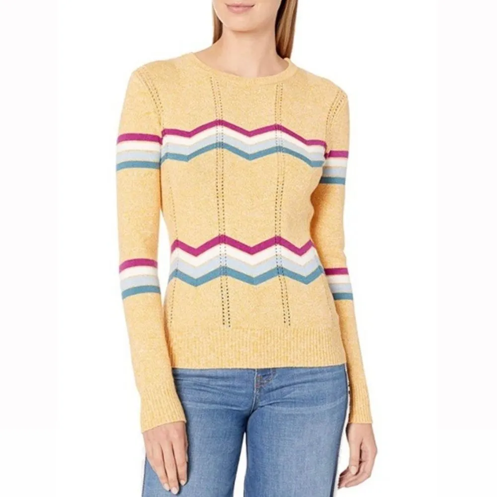 Jessica Simpson Crewneck Sweater Cora Printed Knit Pullover, Yellow Multi Size L - Image 8