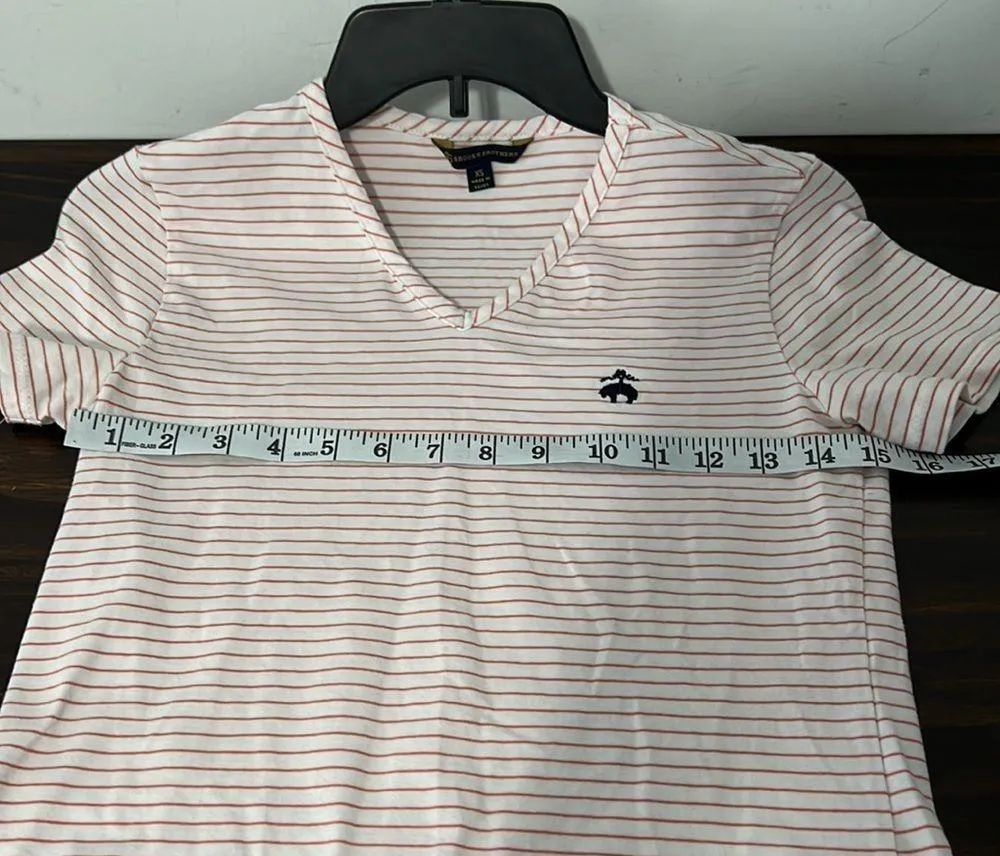 Brooks Brothers V Neck Tee Shirt Size XS White with Orange Stripes EUC - Image 7