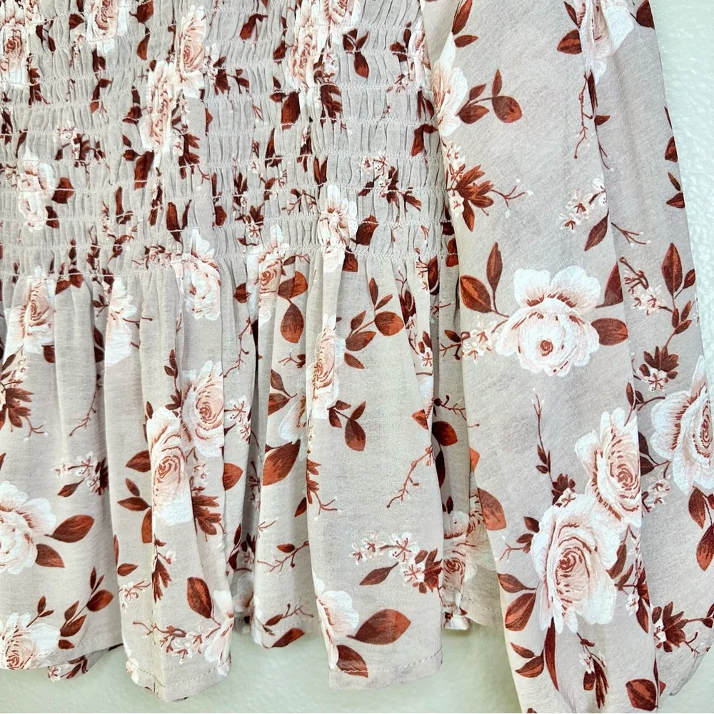 NWT American Eagle Outfitters Floral Smocked Tie Neck Ruffle Top Blouse - Image 6