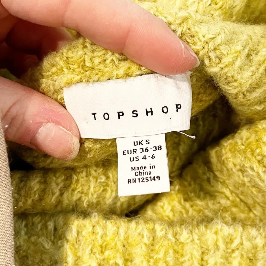 Topshop Chunky Turtleneck Jumper Sweater Mini Dress Long Sleeve Green Small - Image 2