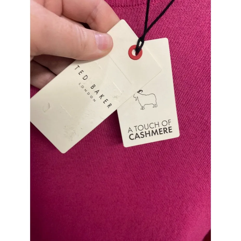 Ted Baker Sweater Dress Women's XS Pink Knit Long Sleeve Slouchy Tie Front B64 - Image 9