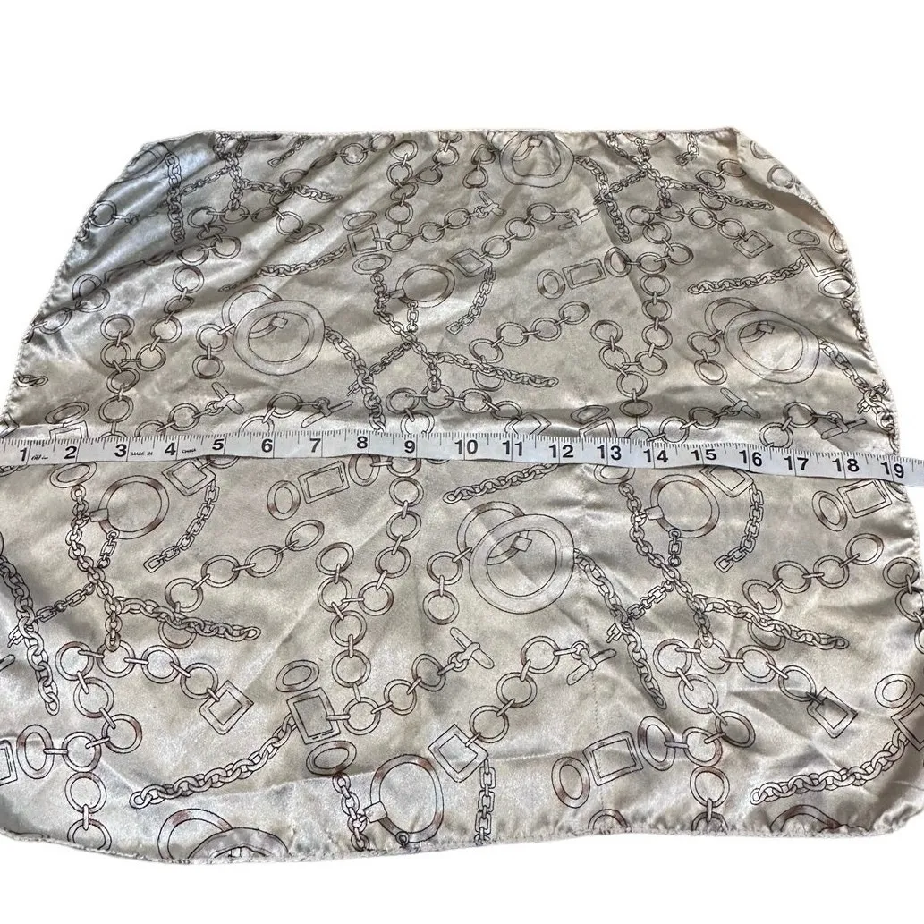 Vintage Satin Neckerchief or handbag Scarf, Paris Chains Gold & Cream Summer - Image 7