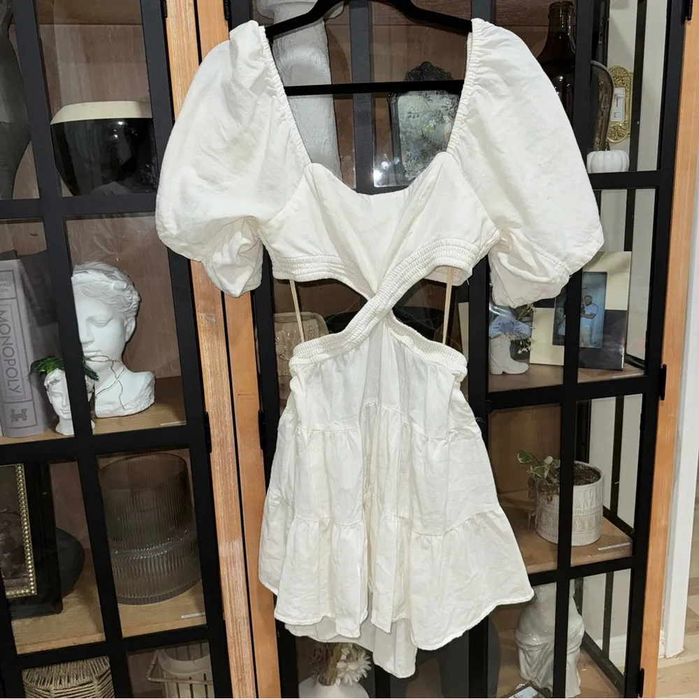 Free People Linen mini dress Cross Of Sunlight cut outs open back Summer bride - Image 3