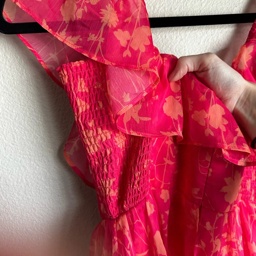 Amanda Uprichard Pink Floral Tiered Midi Dress - Image 4