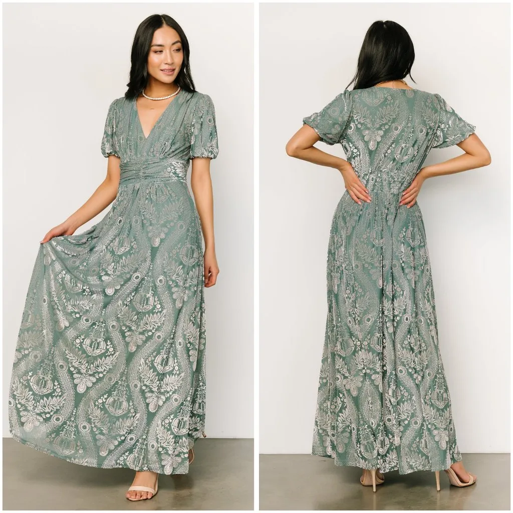 Baltic Born Leslie Velvet Maxi Dress w/ Pockets in Sage & Silver Size S NWOT - Image 2