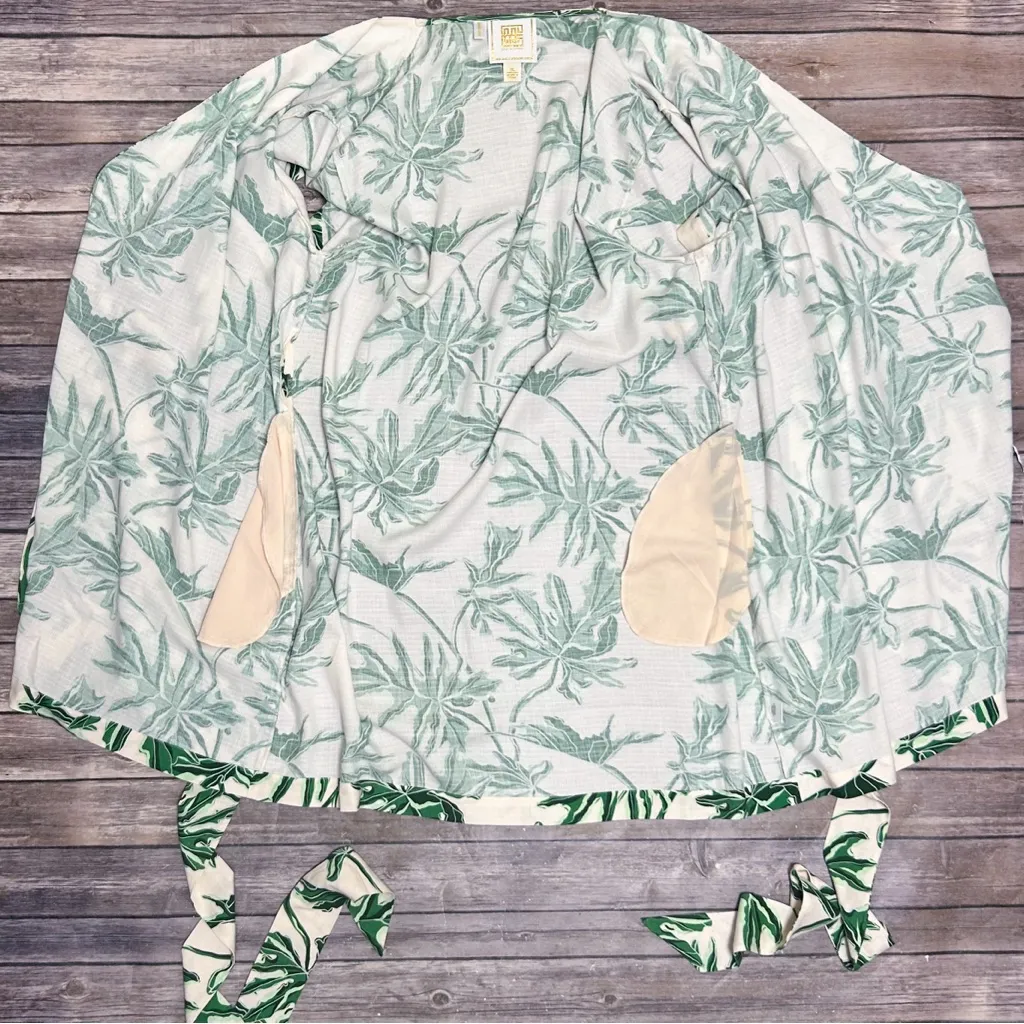 Emily McCarthy Pale Pink Green Tropical Leaves True Wrap Short Sleeve Dress XL - Image 11