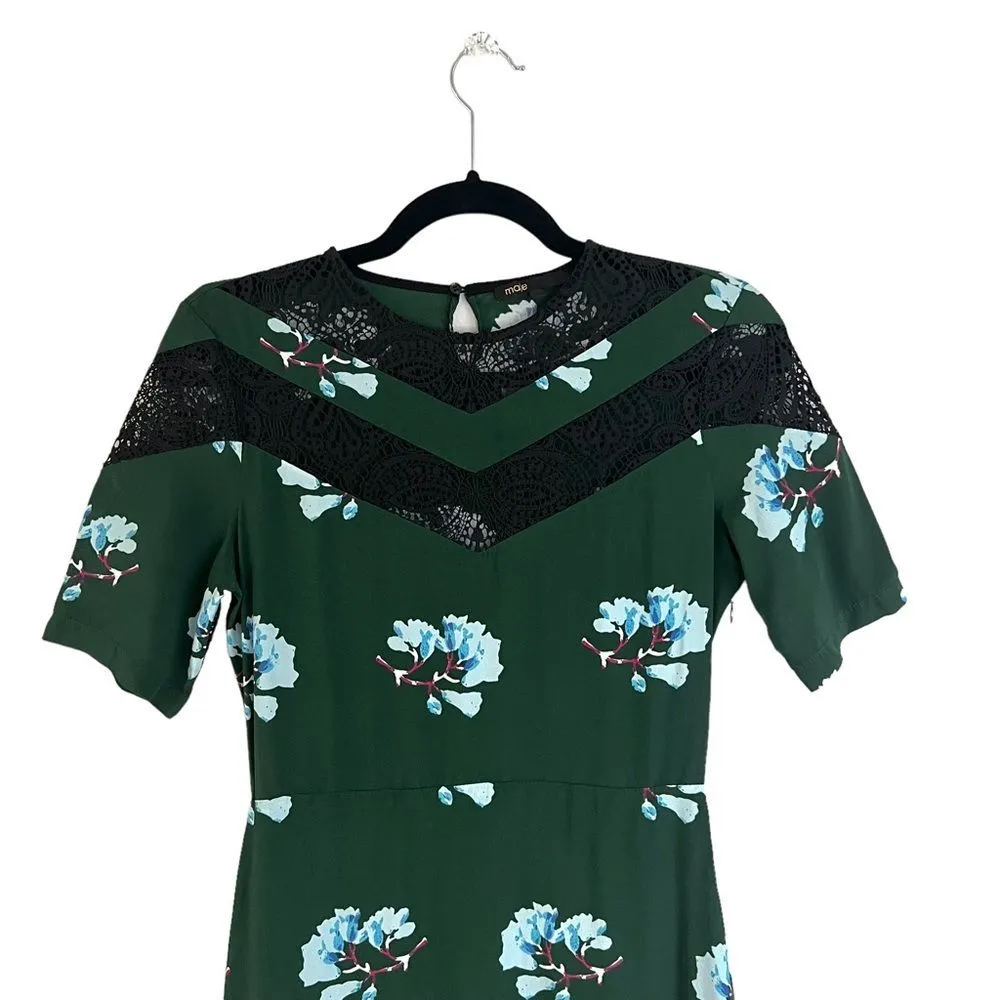 Maje Rowers Asymmetric Floral Silk Blend Lace Midi Dress Green Blue Small - Image 10