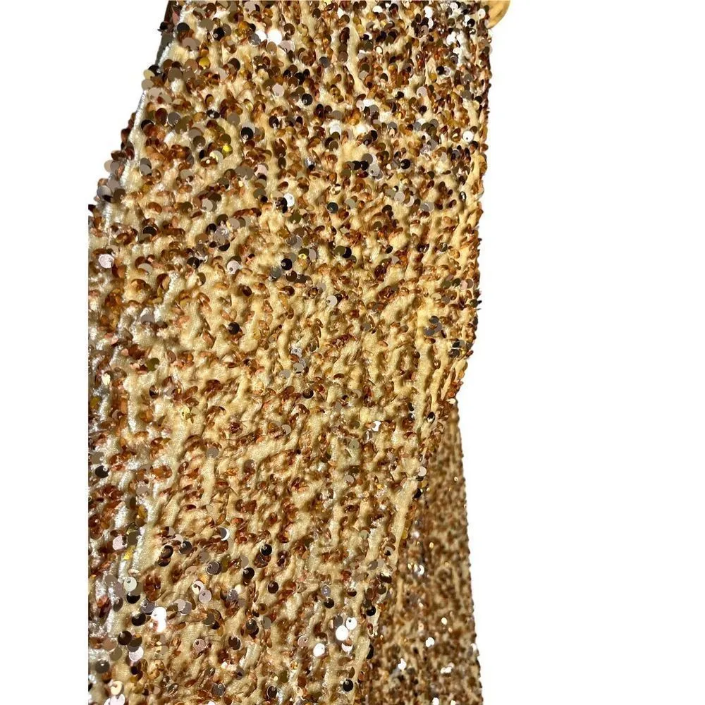 Umgee Gold Sequins Velvet Dress Ruffled Sleeves Women’s Size M - Image 4