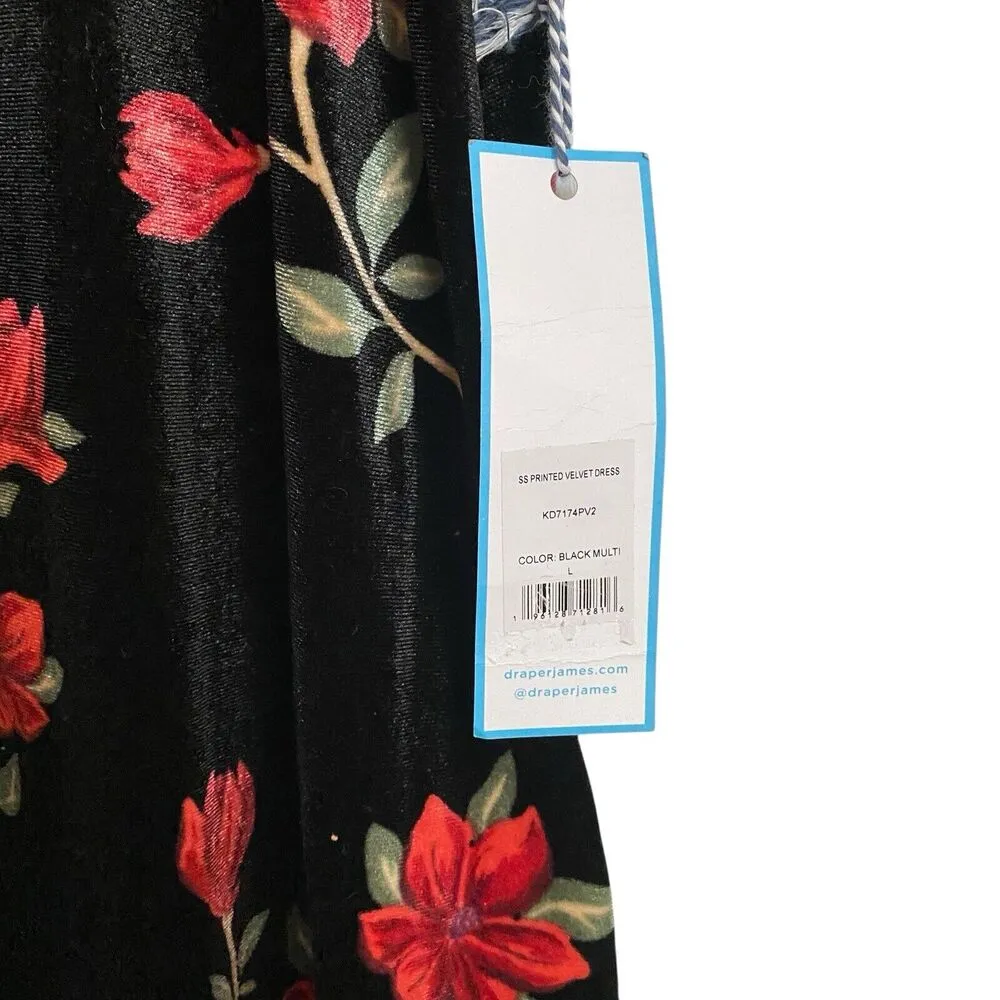 Draper James RSVP Womens Large Puffed Sleeve Floral Printed Velvet Dress Pockets - Image 3