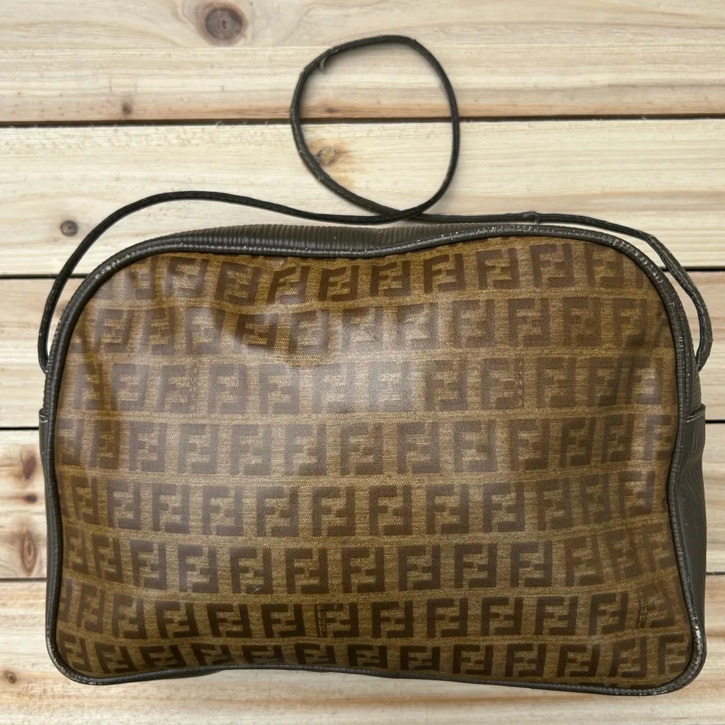 Authentic Vintage Tan Brown Monogram Fendi Shoulder Bag Purse - Image 5