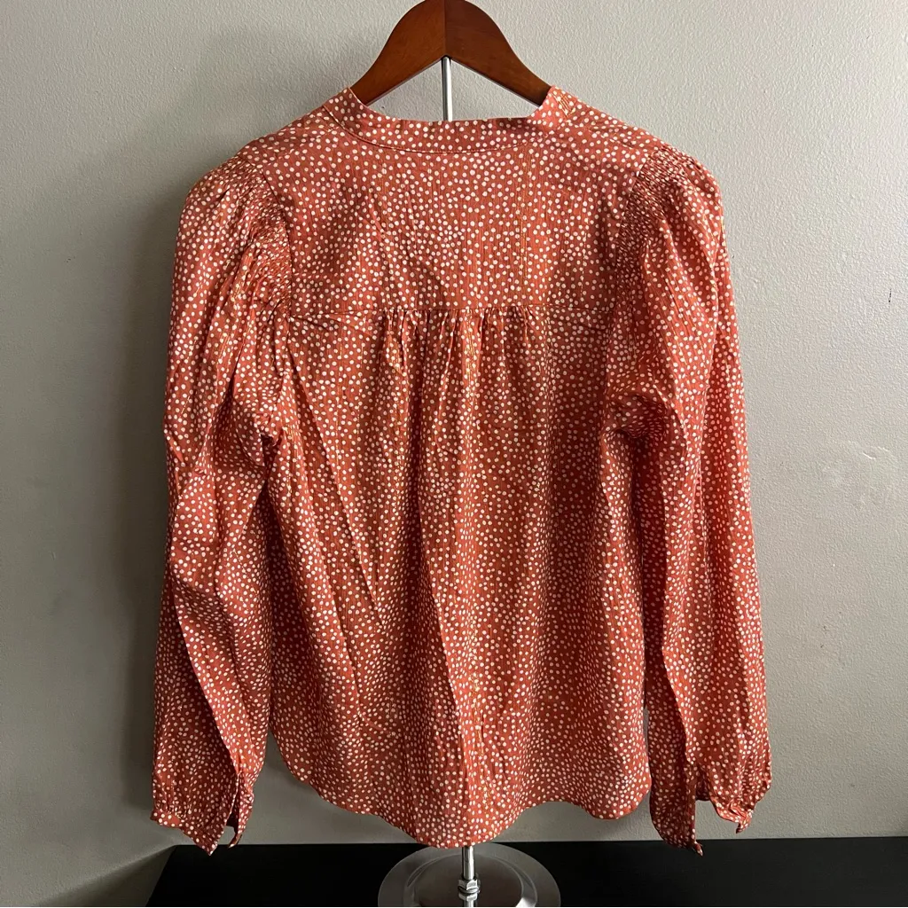 Women’s New Loft Orange Shimmer Stripe Dotted Cotton Polka Dot Blouse Size XS - Image 3