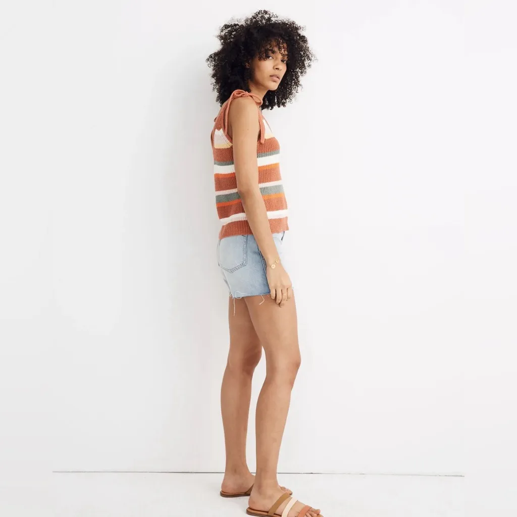 Madewell Striped Grandfield Tie-Strap Sweater Tank Top Sweet Dahlia Size‎ Small - Image 2