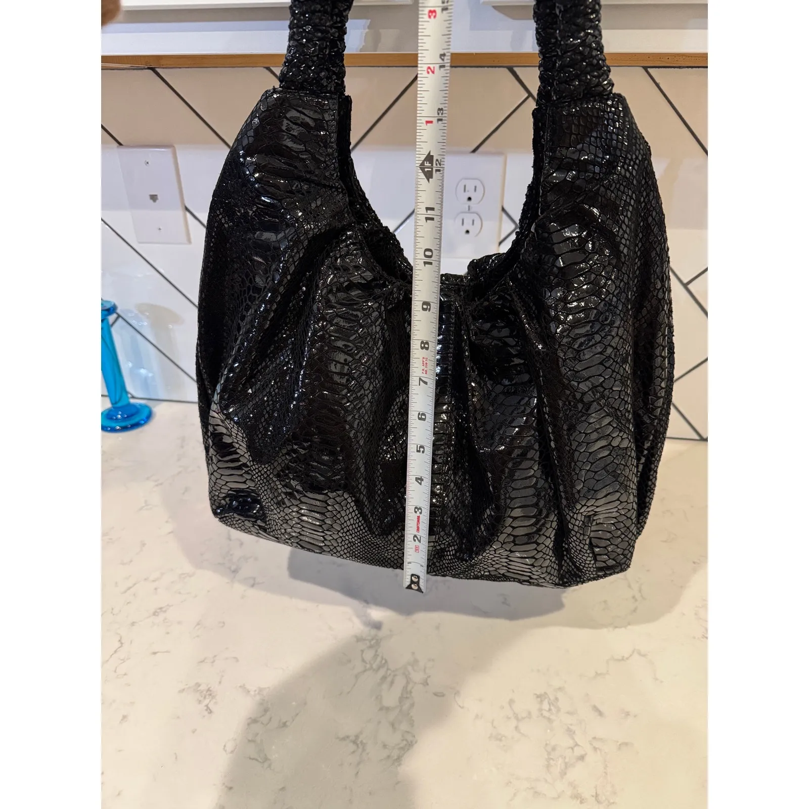 Vintage Perlina Y2K black snake skin leather large hobo bag neutral school work - Image 9