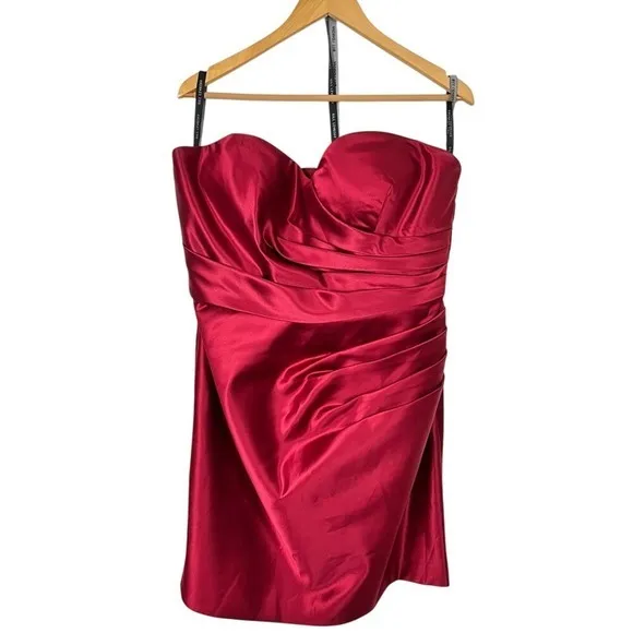 Bill Levkoff Red Strapless Ruched Satin Formal Dress Size 20 Plus Size Dress - Image 2