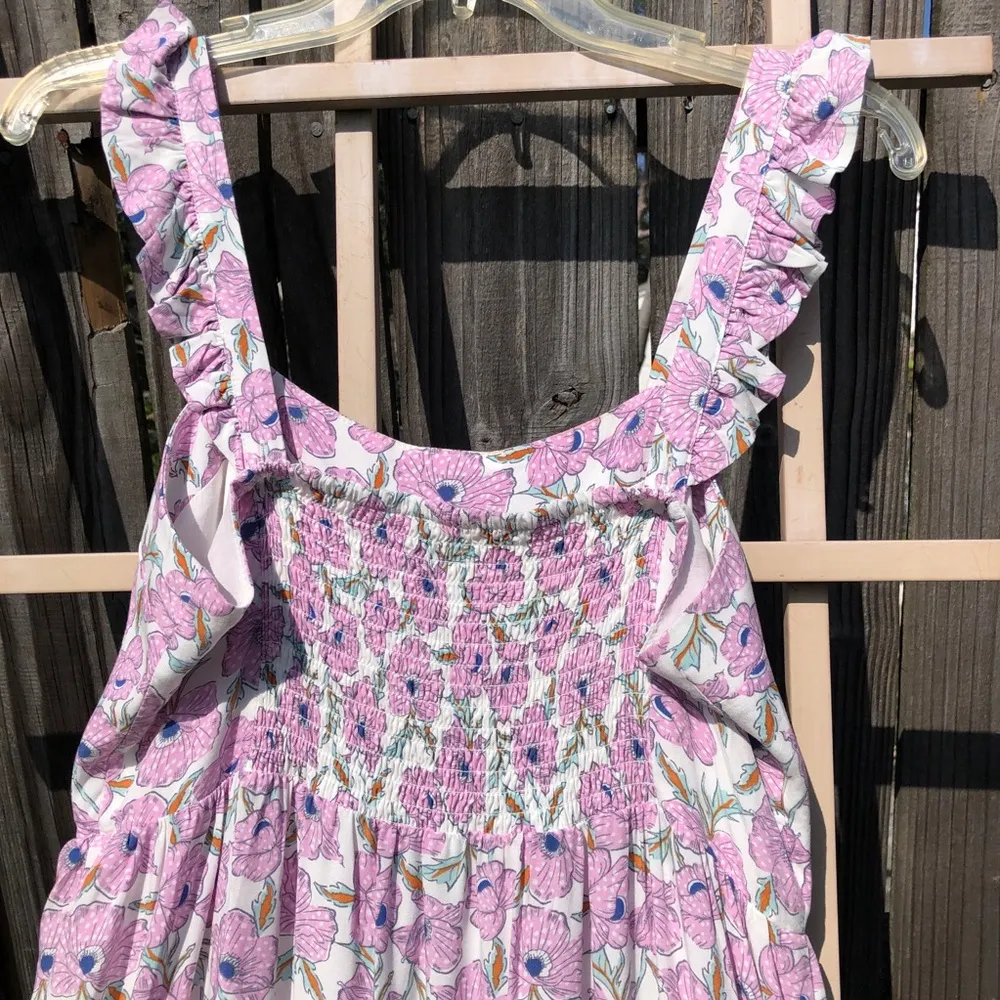 Haute Hippie  Pink Floral Print Sleeveless Prairie Ruffle Midi Maxi Dress M - Image 9