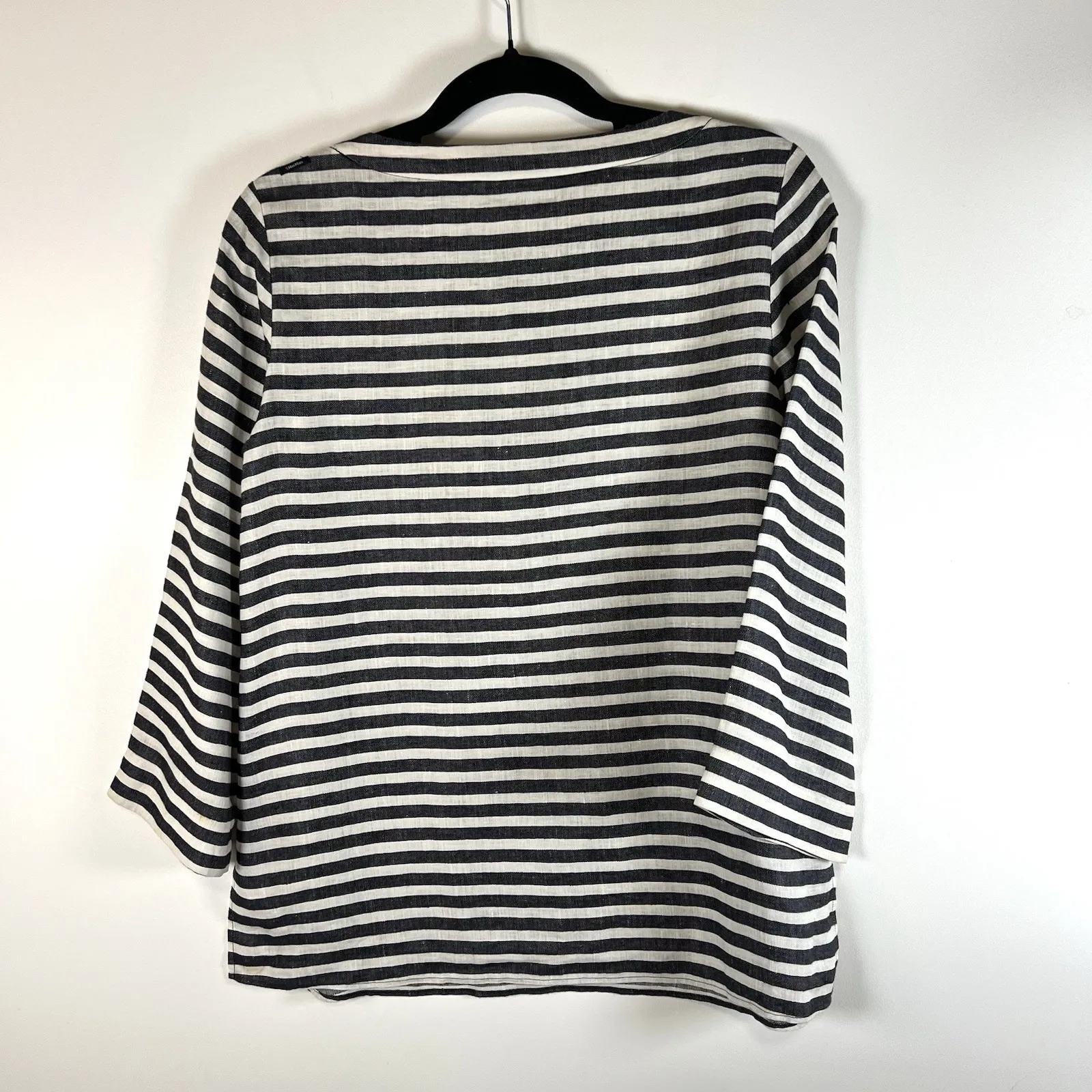 S Max Mara Striped Linen Top Tunic 3/4‎ Sleeve 1/4 Front Button Size Medium - Image 7
