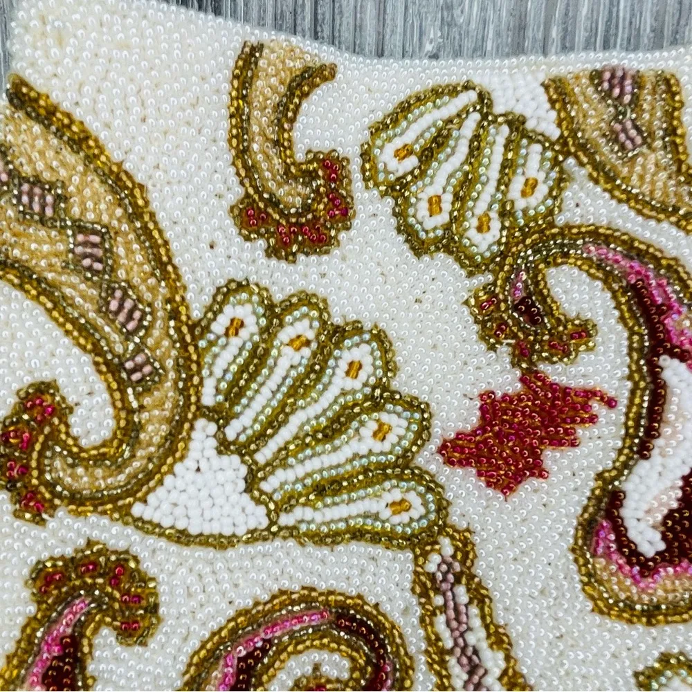 Vintage Walborg Seed Beaded Evening Bag clutch purse with beaded strap White - Image 2