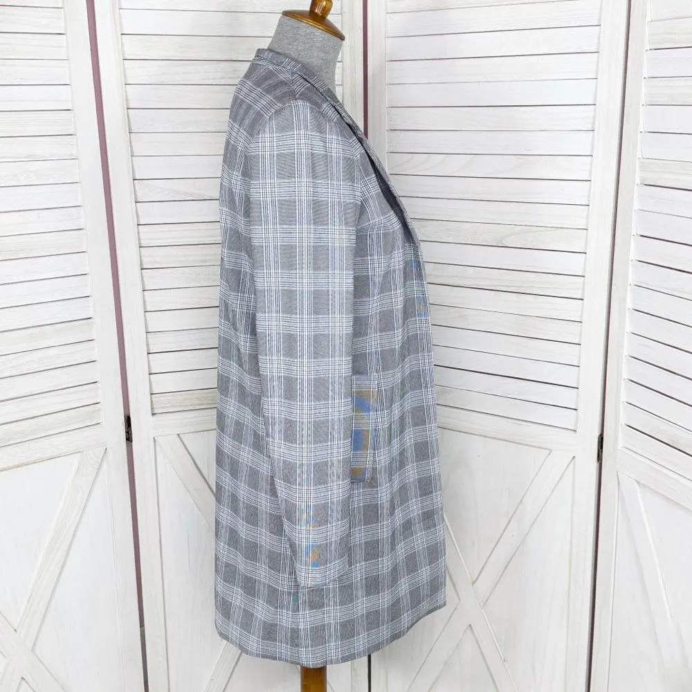Carolina Belle Plaid Long Line Blazer Jacket Blue Small Open Glen Check - Image 3