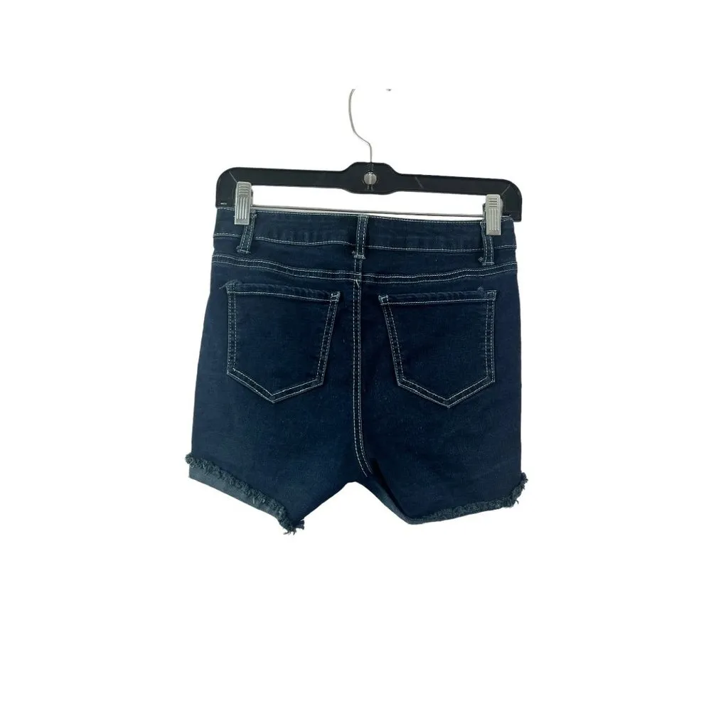No Boundaries Women's Blue Distressed High Rise Shorts - Image 2