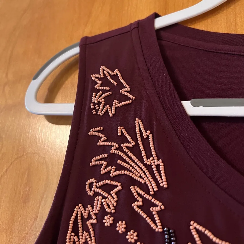 LOGO Lavish by Lori Goldstein Tank Top Beaded Chiffon Overlay Shirt Medium - Image 5