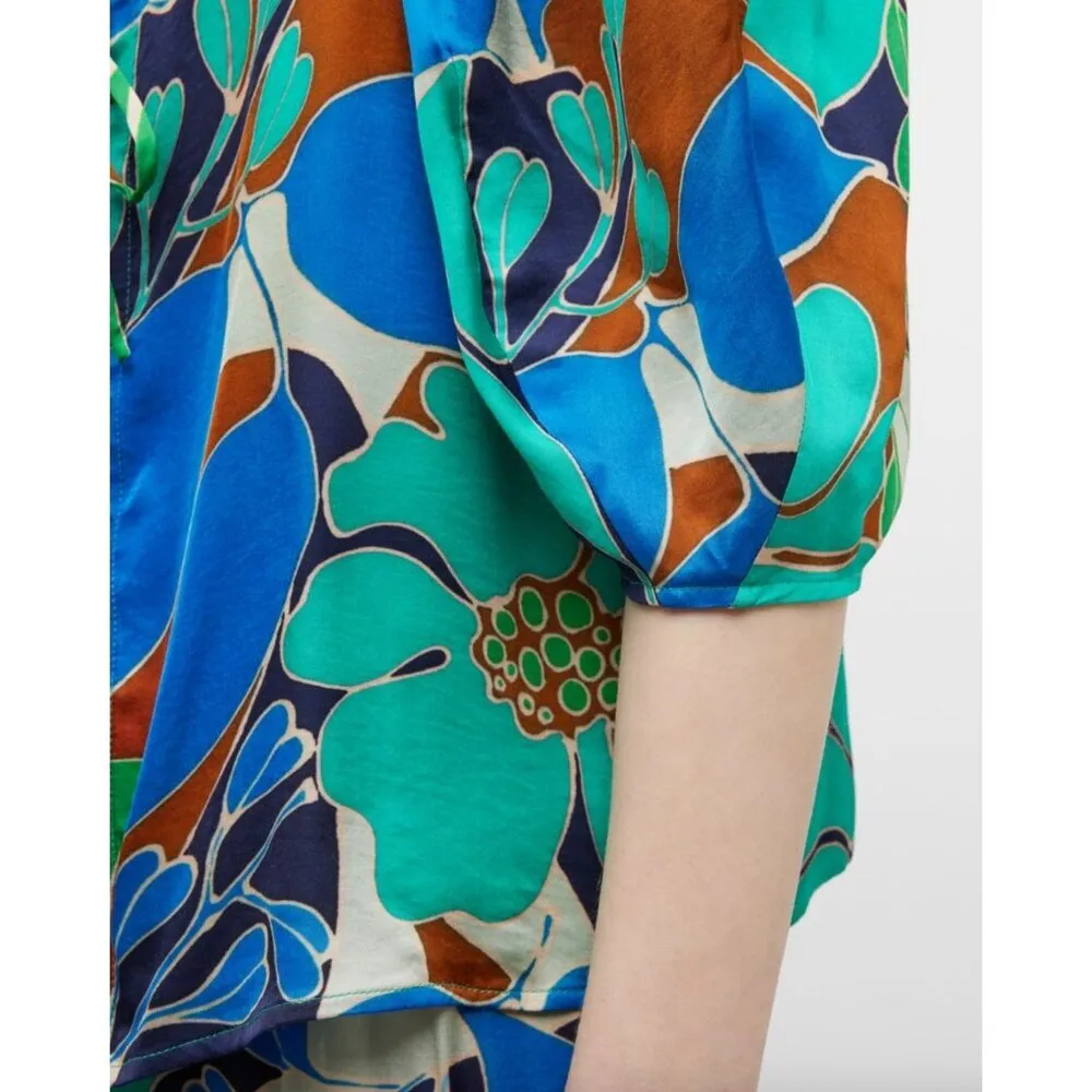 CULT GAIA Aurel Lace Up Floral Top Botanic Aqua Womens Size Medium - Image 4