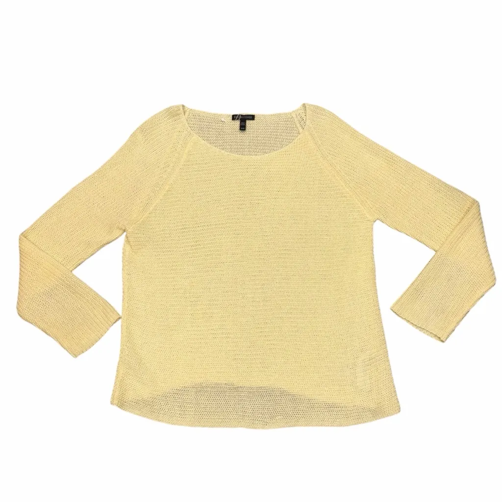 NEW Eileen Fisher Yellow Organic Linen Ballet Neck Open Weave Daisy Sweater Med - Image 2