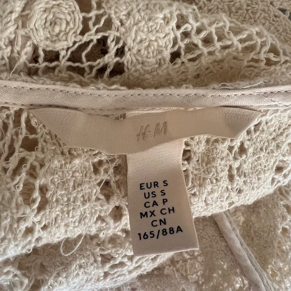 NWOT H&M Cream Crotchet Long Sleeve Dress Size S - Image 5