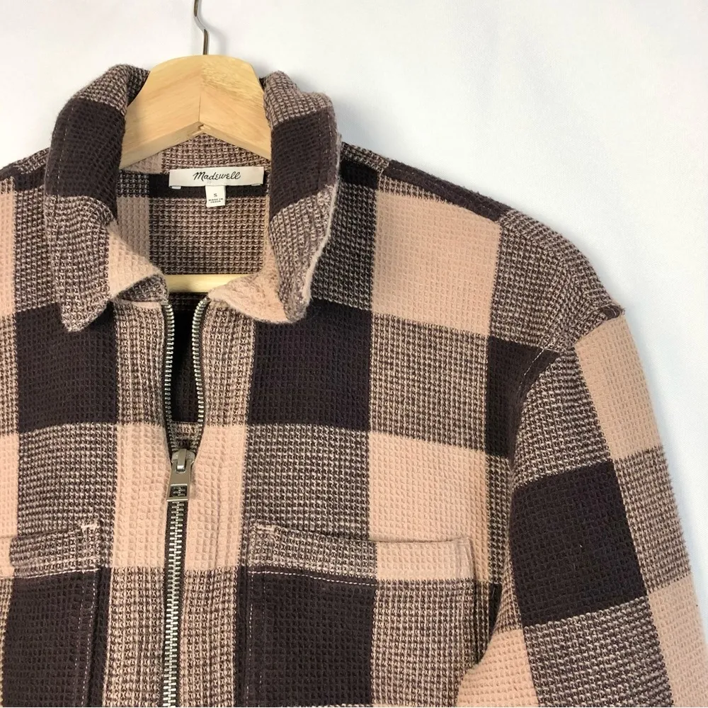 Madewell Waffle Half-Zip Popover Pink Plaid Long Sleeve Top S - Image 59