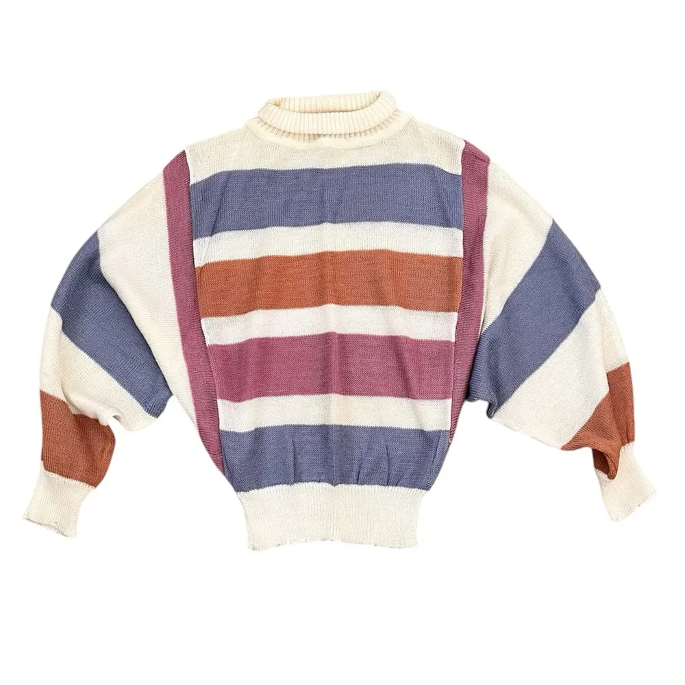 Gitano Vintage Sweater Mock Neck Striped M Medium - Image 2