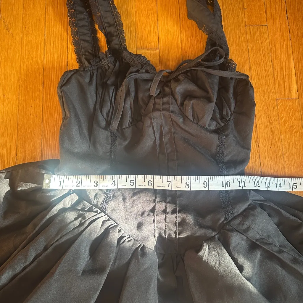 SHEIN BAE Summer Short Puff Sleeve Lace Splice Pleated Mini Dress, Size S - Image 10