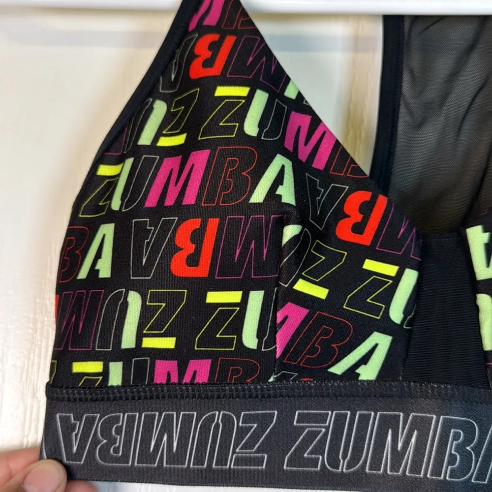 Zumba Fitness Step Into Happy Bra Black Sports Bra Size Small EUC #1575 - Image 3