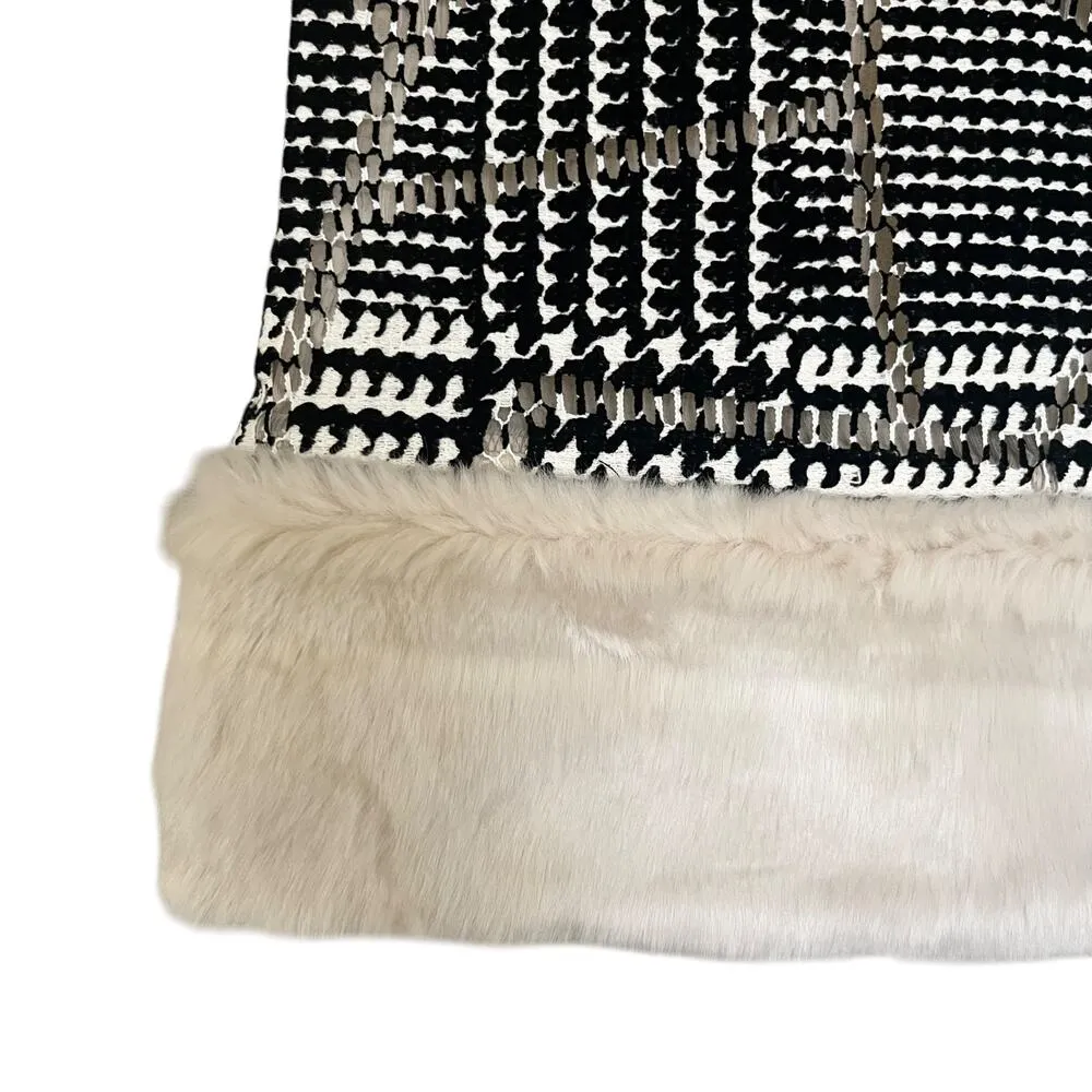 Katharine Kidd Black Tweed Houndstooth Plaid Faux Fur Trim Top Women’s Size 6 - Image 5