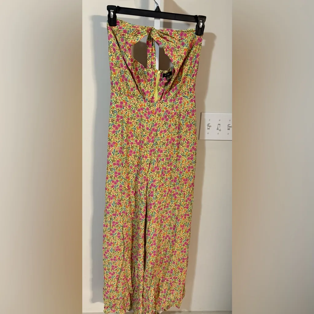 AFRM Multicolor Floral Halter Jumpsuit Yellow Size M - Image 3