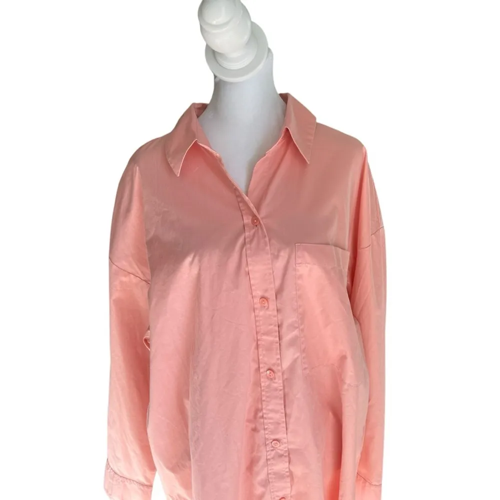 Abercrombie- NWT Oversized Boyfriend Poplin Pink Button-Up Shirt Blouse Sz L - Image 3