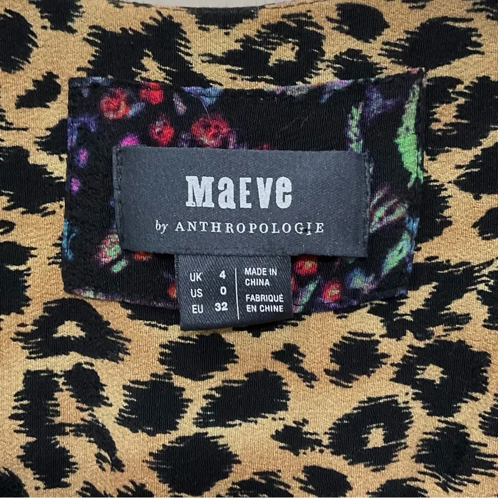 Anthropologie Maeve Floral Leopard Dress Faux Wrap Morgan Midi Size 0 - Image 6