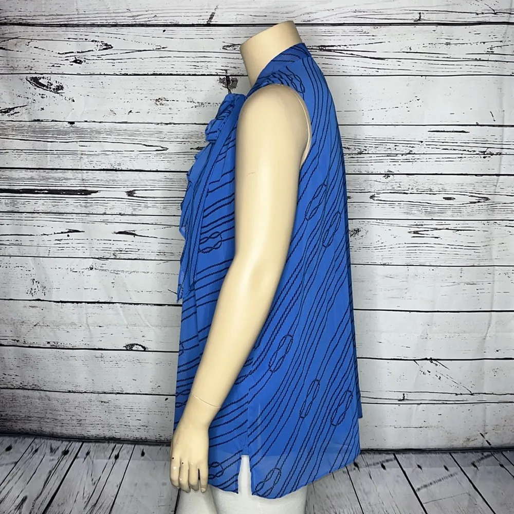 Susan Graver Size XL Blue Nautical Print Chiffon Overlay Tunic Tank Top Blouse - Image 4