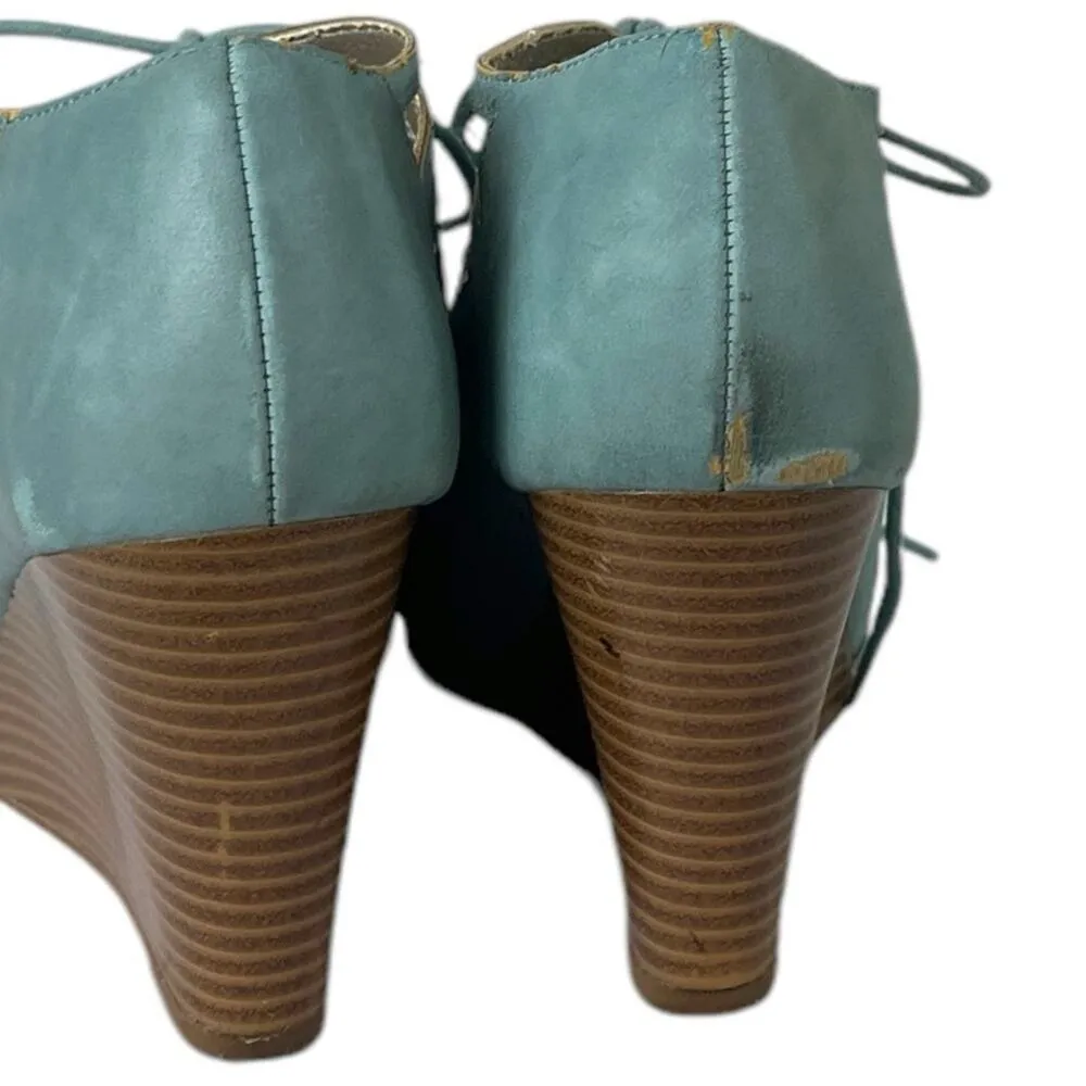Jun & Ivy Kirra Wedge 4” Heel Sandal Lace Up Open Toe Light Blue Suede Size 7.5M - Image 6